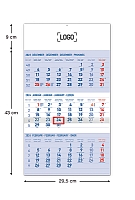 Nástenný kalendár 3-mesačný štandard modrý – so slovenskými menami 2024, 29,5 × 43 cm 1