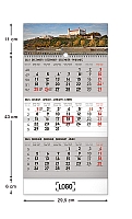 Nástenný kalendár 3-mesačný Bratislava šedý – so slovenskými menami 2024, 29,5 × 43 cm 1