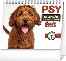 Stolový kalendár Psy – s menami psov 2024, 16,5 × 13 cm