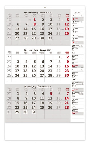 Trojmesačný kalendár šedý s poznámkami