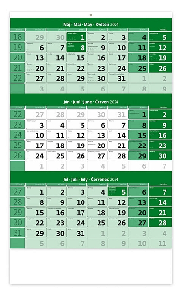 Trojmesačný kalendár zelený