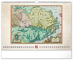 NOTIQUE Nástenný kalendár Staré mapy 2026, 48 x 33 cm 1