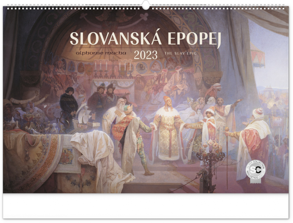 Nástenný kalendár Slovanská epopeja – Alfons Mucha 2023, 64 × 42 cm