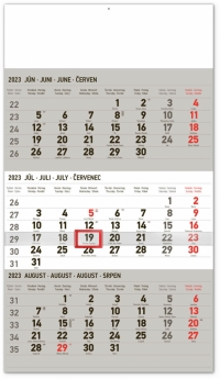 Nástenný kalendár 3-mesačný štandard šedý – so slovenskými menami 2023, 29,5 × 43 cm
