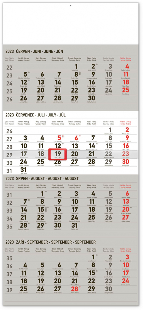 Nástenný kalendár 4-mesačný štandard CZ 2023, 29,5 × 57 cm