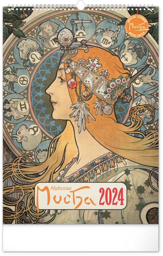 Nástenný kalendár Alfons Mucha 2024, 33 × 46 cm