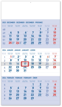 Kalendár - Nástenný kalendár 3-mesačný štandard modrý – so slovenskými menami 2024, 29,5 × 43 cm