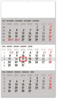 Kalendár - Nástenný kalendár 3-mesačný štandard šedý – so slovenskými menami 2024, 29,5 × 43 cm