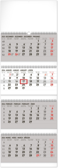 Kalendár - Nástenný kalendár 4-mesačný štandard skladací 2024, 29,5 × 84,5 cm
