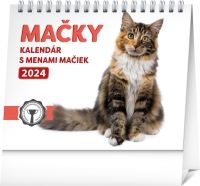 Kalendár - Stolový kalendár Mačky – s menami mačiek 2024, 16,5 × 13 cm