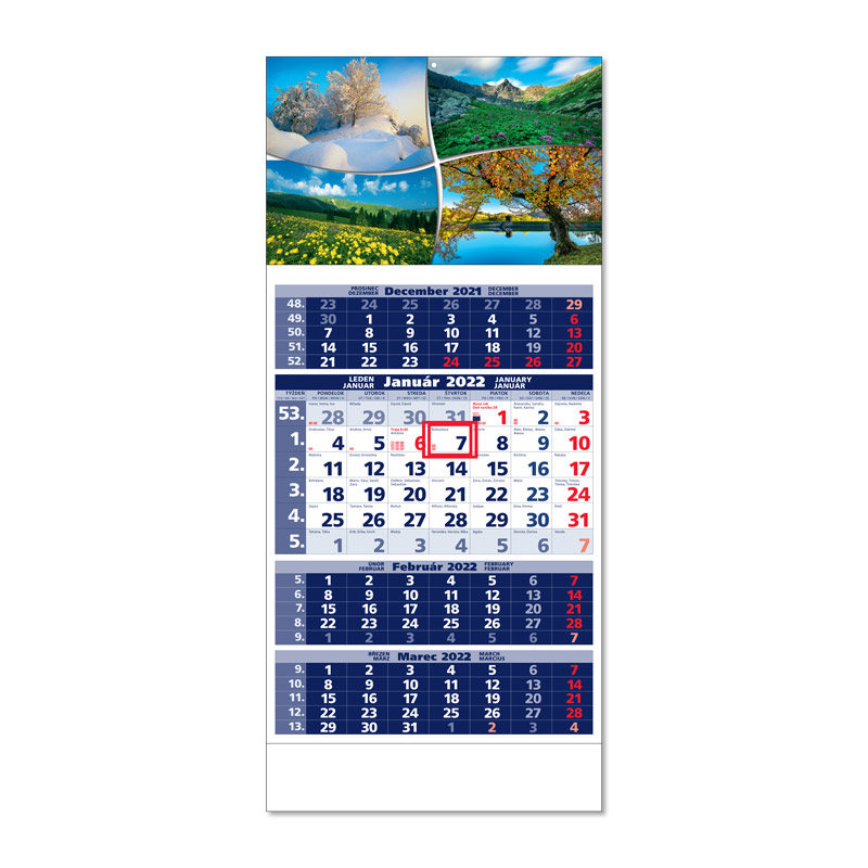 Štvormesačný Kalendár Štandard 4M Modrý 2022
